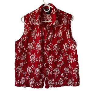 Style and Co. sleeveless Hawaiian blouse. Size 16 Red and White Button Up Collar